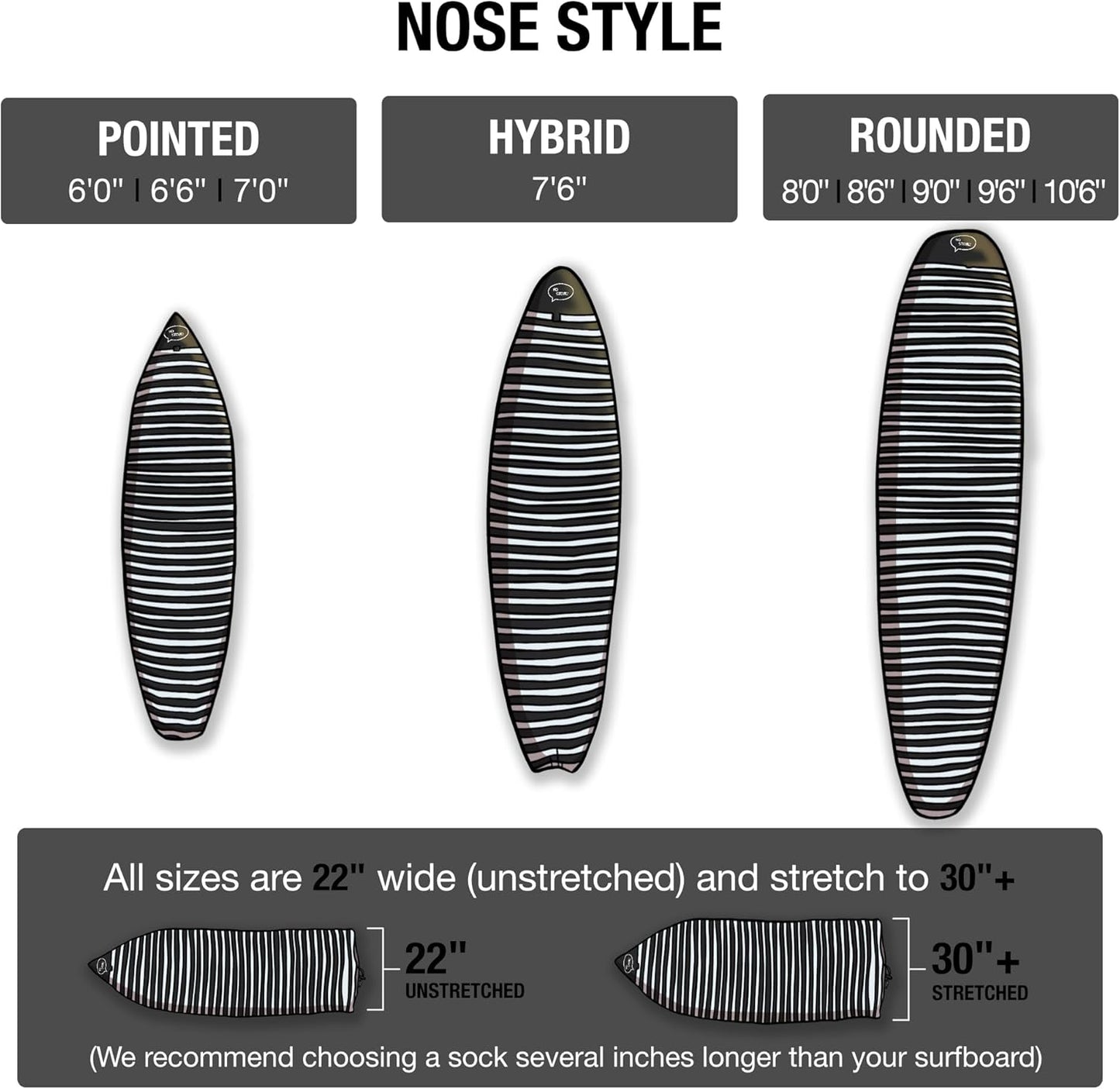 Surfboard Sock Cover - Light Protective Bag for Your Surf Board [Choose Size and Color]