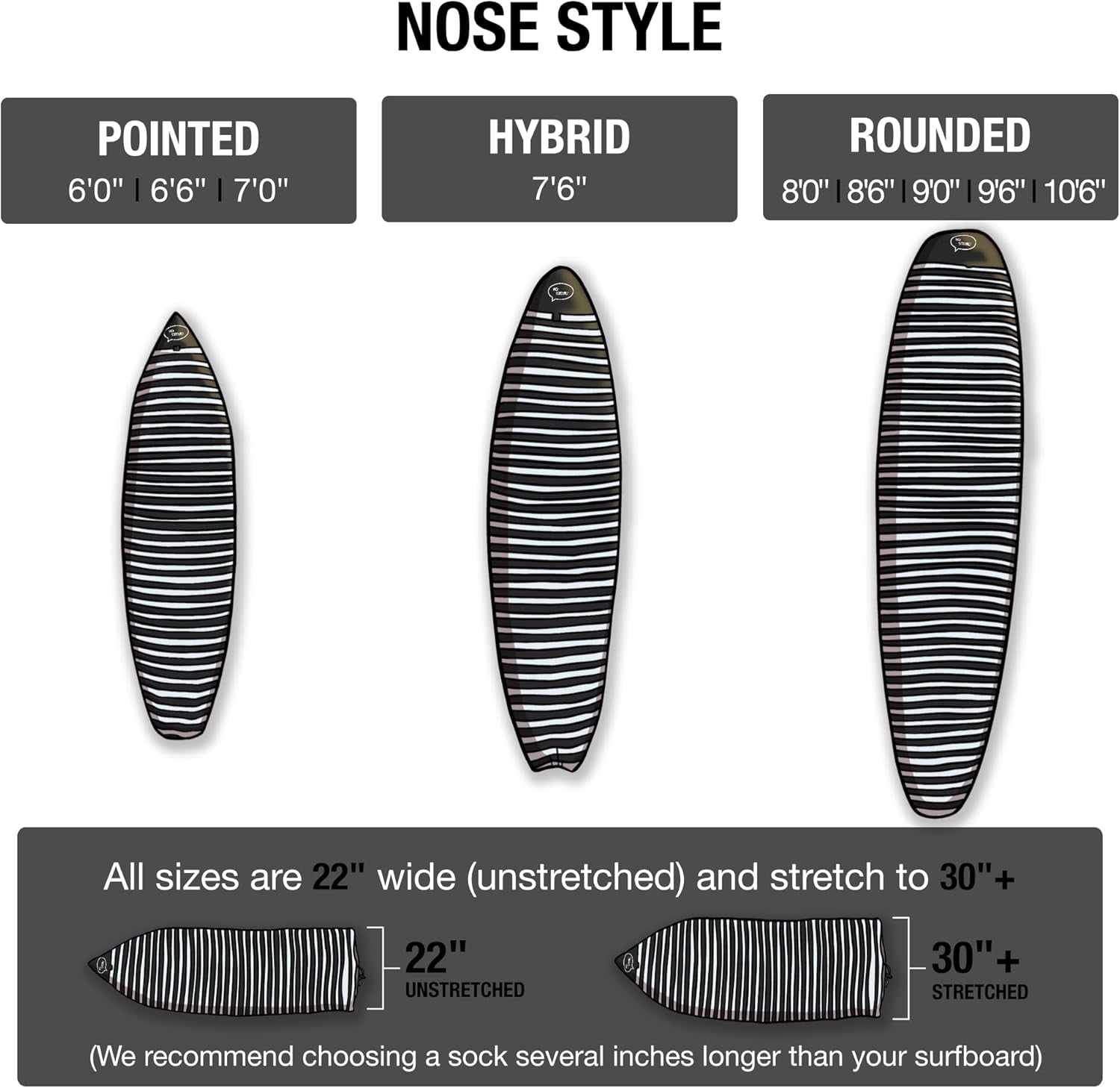 Surfboard Sock Cover - Light Protective Bag for Your Surf Board [Choose Size and Color]